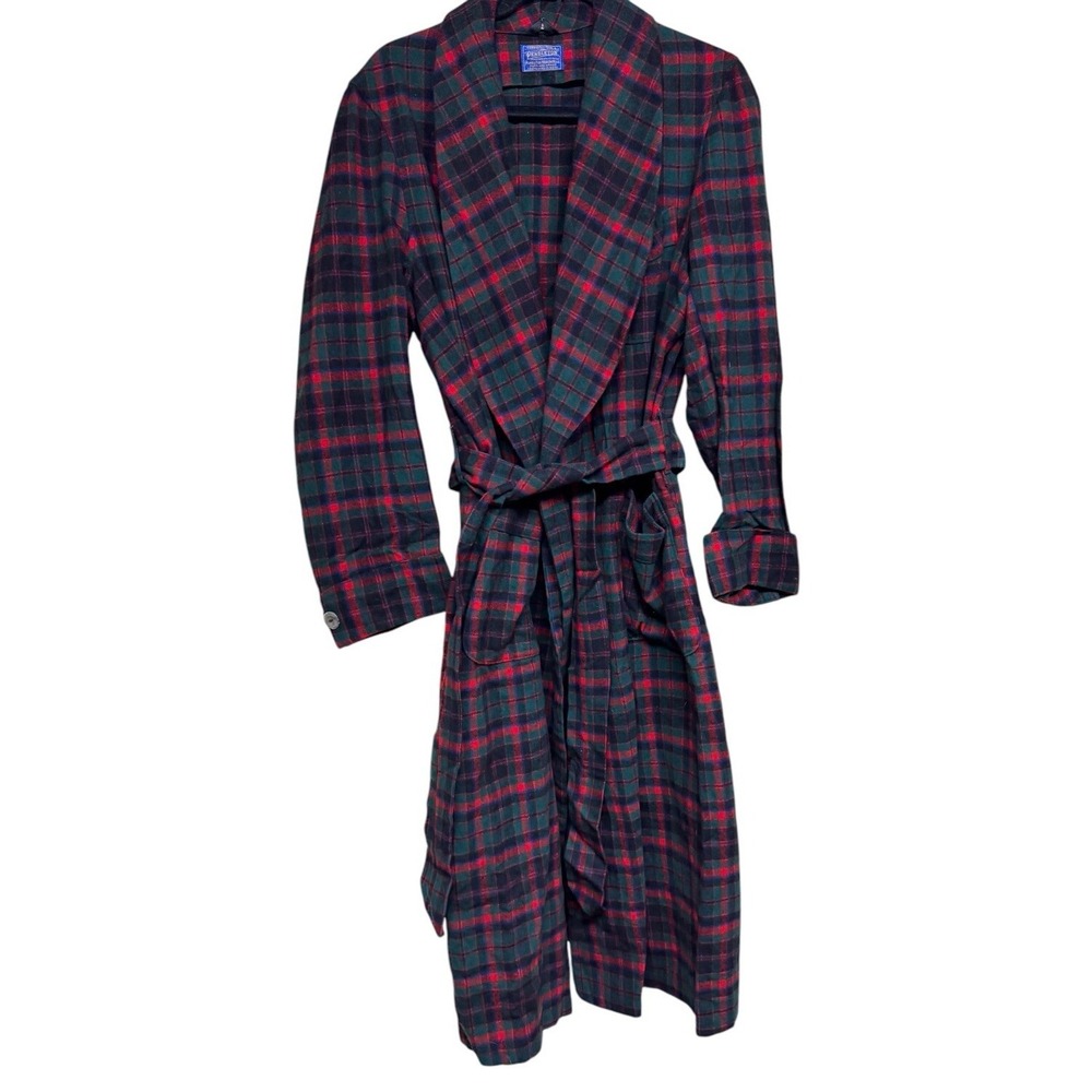 Vintage PENDLETON Red Wool Tartan Plaid Belted Bathrobe‎ Men's Size Medium